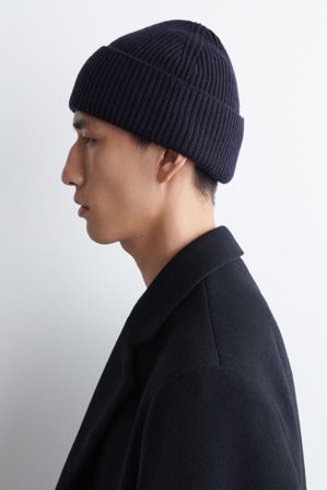 COS Men's Berretto In Lana A Coste in Blu