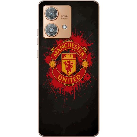 Kompatibelt Mobildeksel til Motorola Motorola Edge 40 Neo Manchester United logo i rød og gul farge med røff sportslig bakgrunn
