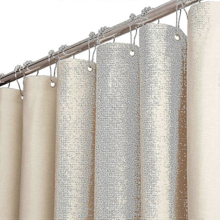 180 x 210 cm, Beige/kräm Extra Långt Duschdraperi i Tyg, Kraftigt Duschdraperi med Linnestruktur och 12 Plastkrokar, Lyxig Polyester