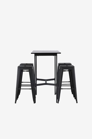 Venture Home - Spisegruppe Rax med 4 stole Tempe - Sort - Spisebordssæt 4 personer - Fra Homeroom