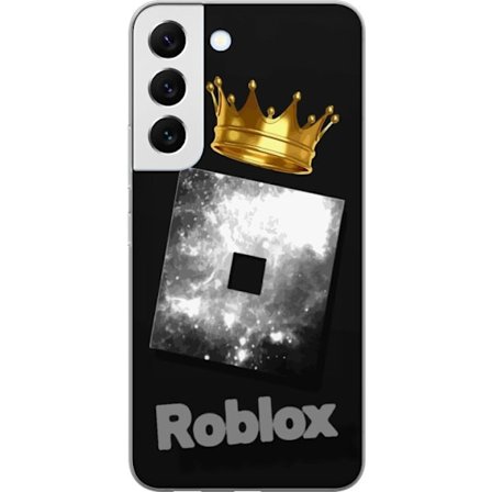 Kompatibel Mobilcover til Samsung Samsung Galaxy S22+ 5G Minimalistisk sort og sølvfarvet Roblox-symbol med gylden krone og luksuriøs gamer-æstetik