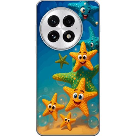 Kompatibel Mobilcover til OnePlus 13 Farverige glade søstjerner med store øjne på havbunden med bobler og blå undervandsbaggrund i børnevenlig stil