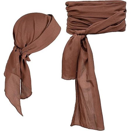 Piratdräkt Tillbehörsset Retro Durag Lång Svans Pirathatt Stor Skärp Medeltida Renässans Tema Cosplay Outfit för Halloweenfest AV Mörkbrun