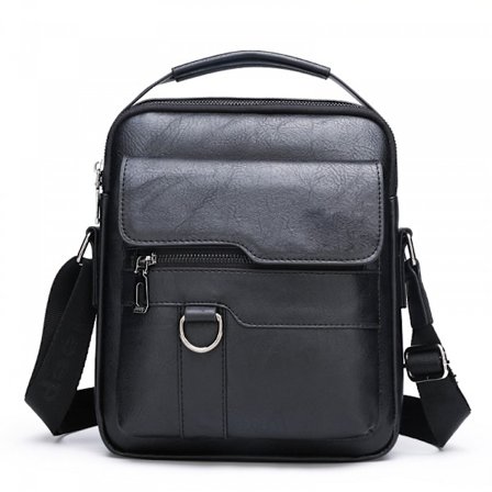 Læder Crossbody Taske, Herre Skuldertaske, Kontor Business Magnetisk Spænde Justerbar Rem, Sort