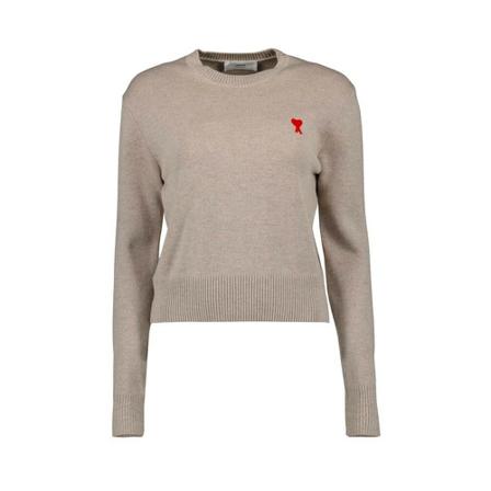 Ami Paris, Round-neck Knitwear Beige, Dames, Maat:M