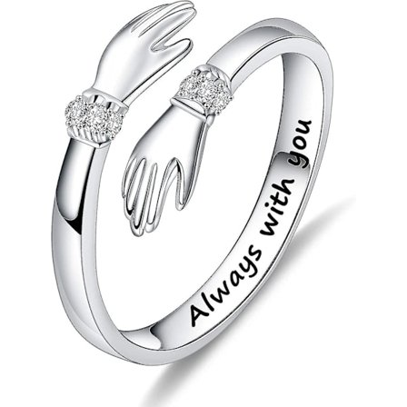 S925 Sterling Silver Hug Ring för kvinnor tonårsflickor, justerbar ring smycken mors dag födelsedagspresenter till döttrar mamma syster fru vänner 