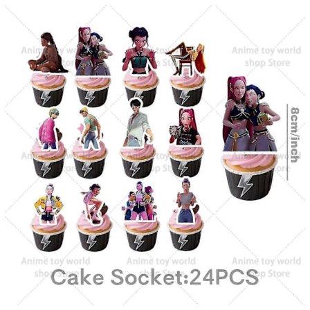 KPop Demon Hunters Barnkalasset – Tallrikar, Muggar, Ballonger, Tårtdekorationer, Dukar, Bordsdekorationer Muffinstoppar 24 st