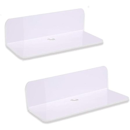 Flytende Vegghyller - 2-pakning Hvit, Punch-frie Vegghyller, Akryl Oppbevaringsvegghyller - 22,9x8,9x6,1 cm for Stue, Kjøkken, Soverom