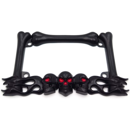 3D Skalleldben Svart Motorcykel Nummerplåtsram Kompatibel med Harley Davidson Svart (Aluminiumlegering)