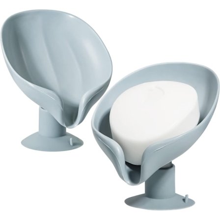 2-pak Blad Sæbeskål, Selvdrænende Beskyttere - Forlænger Sæbens Levetid, Holder Sæber Tørre, Grå Silikoneholder til Brusebad & Badeværelsesbord