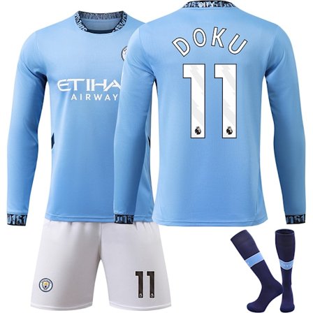 24-25 Manchester City Hjemme Langærmet Fodboldtrøje Børnefodboldsæt