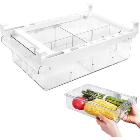 Utdragbar kylskåpsförvaring 30 * 20 * 9,5 cm - Uppdelning i fyra fack - Transparent plastlåda för kylskåp