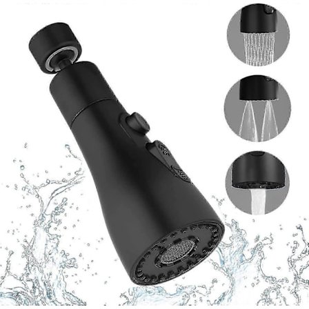 Duschmunstycke Köksblandare Svart, 3 Lägen Munstycke för Köksblandare, Duschmunstycke för Kök, Blandare Duschmunstycke Kök, Förlängning Blandare