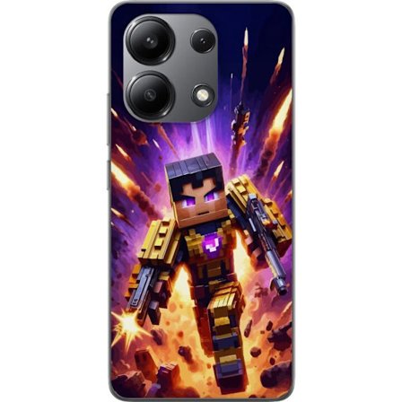 Yhteensopiva Puhelinkuori Xiaomi Xiaomi Redmi Note 13 4G Loistava hahmo kultaisessa panssarissa kahdella aseiden räjähdyksillä ja intensiivisellä