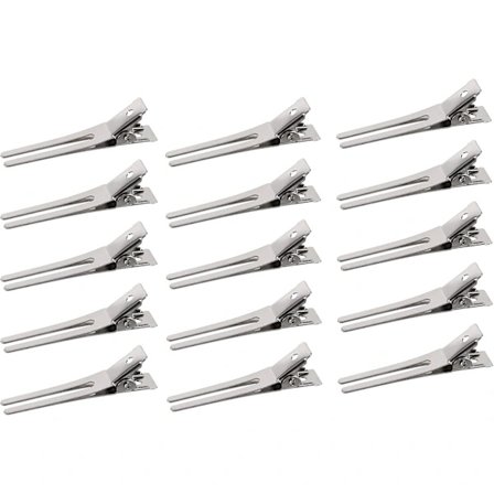50-pack DIY lockar för lockar, frisör dubbelnålslockar silver metall alligator clips metall krokodil hårklämmor för salong