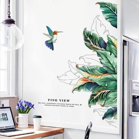 Väggklistermärke, löv- och fågelväggklistermärke som väggdekoration för