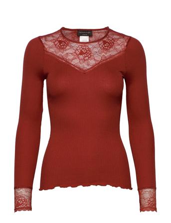 Silk T-Shirt Regular Ls W/ Lace Langærmet T-shirt Rød Rosemunde