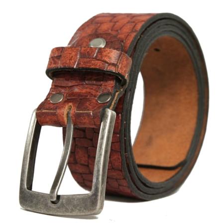 Konjaksbrunt 35mm crocco jeansbälte i kalvläder 105 cm (midjemått)