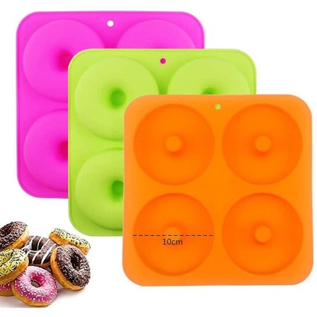 3 st 4 tum Donut Bakform Full Size Non Stick Silikonformar Donutbrickor Donutformar 3 Färger