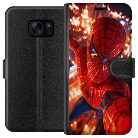 Kompatibelt Lommeboketui til Samsung Samsung Galaxy S7 Spider Man i intensiv handling med gnistrende lys og dynamisk perspektiv i filmisk superheltsti
