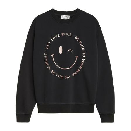 Catwalk Junkie Smile-Print Sweatshirt Sort, Dame Sweatshirts