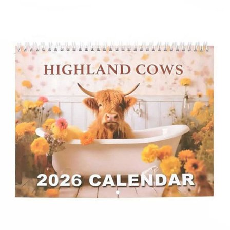 Höglandsko Kalender 2026 Månadsväggkalender 12 Månader - Höglandskor Månadsväggkalender - Vilddjurskalender Planner