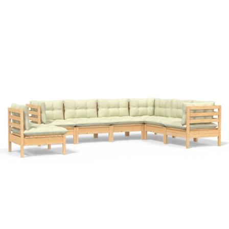 Vidaxl Loungegrupp Med Gräddvita Dynor 7 Delar Massiv Furu Creme