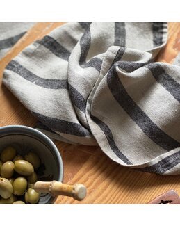 Kjøkkenhåndkle Leo garnfargede striper 100% lin Svart