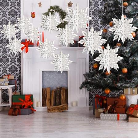 Julhängande snöflingor dekorationer 12-pack 3D iriserande papperssnöflingor White