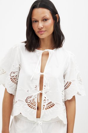 NA-KD Blouse cache-cœur en broderie anglaise - - Blanc - EU 38