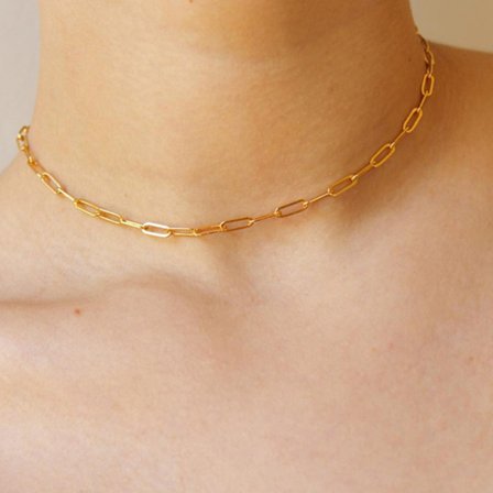 18K Guldpläterad LÅNG LÄNK HAKA CHOKER Matchande Kedja Choker Halsband