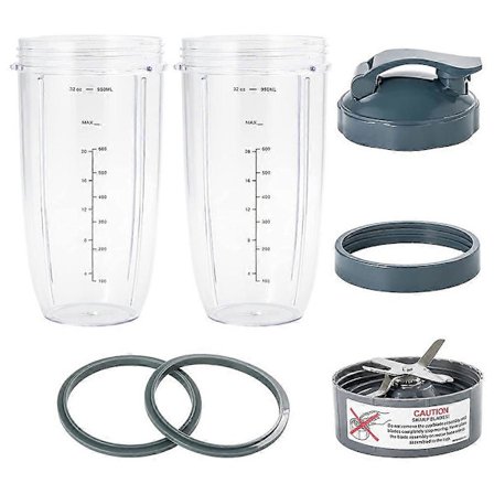 7 Deler Nutribullet Blenderkopper & Blader Erstatningssett 32Oz Stor Kopp Kompatibel for NutriBullet