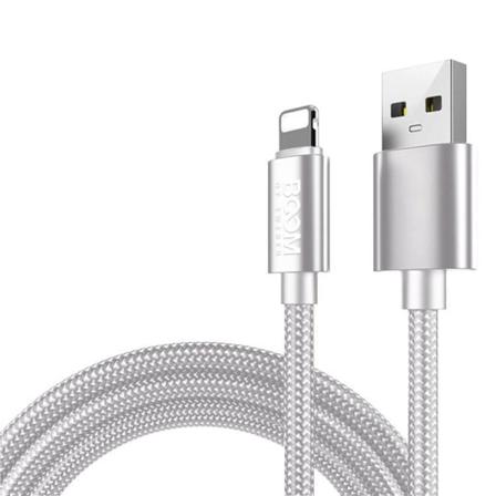 Boom - Nylon Usb Till Lightning Kabel, 2.1a, 2m - Vit Vit