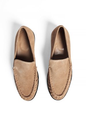 Premium Selection Gathered Detail Suede Loafers - Lave sko - Beige - EU 38