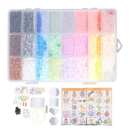 5 mm 6300 stk. Smelteperler Sæt DIY 24 Farver Smelteperler til Børn Inkluderer 3 Hvide Papirark 12 Farverige Papirark