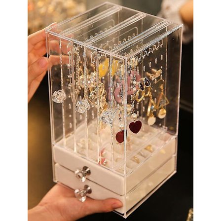 Akryl smykkeoppbevaringsboks med 2 skuffer Smykkeskrin Dame oppbevaringsstativ Fløyel smykkedisplayetui