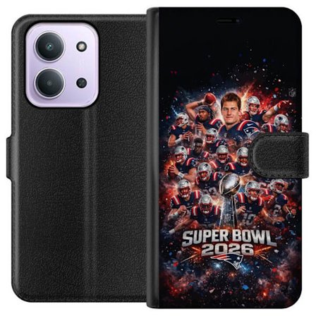 Kompatibelt Lommeboketui til Xiaomi Redmi 15C Super Bowl 2026 plakat med New England Patriots og NFL-trofe i eksplosiv sportsdesign