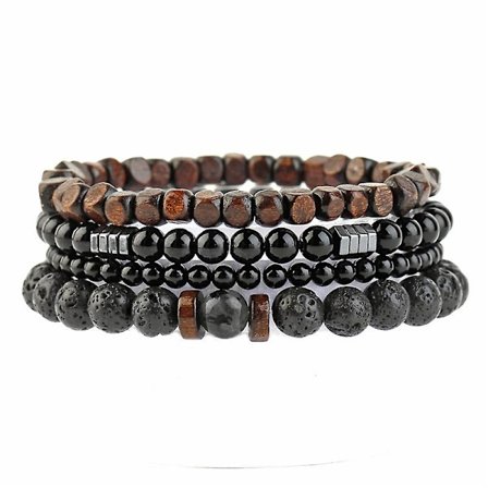 Smycken vävda tigeröga lava sten konstläder vävda sten pärlformade flerskiktsarmband