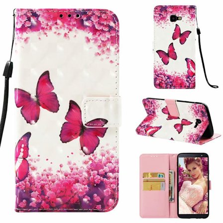 Etui til Samsung S24PLUS/S25PLUS rose rød sommerfugl tegneserie malt kortspor lommebok i lær