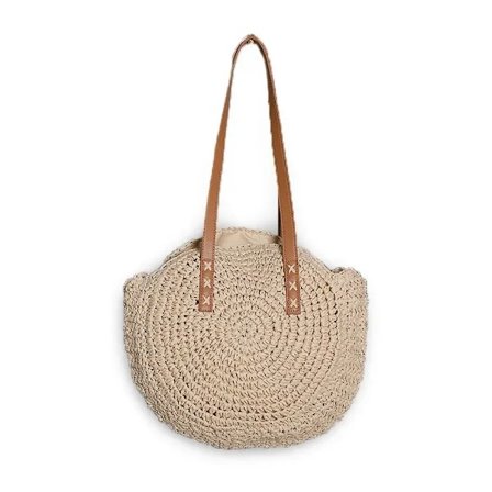 Kvindernes Halm Strandtaske Rundt Design Sommer Casual Bohemian Håndvævet Raffia Taske