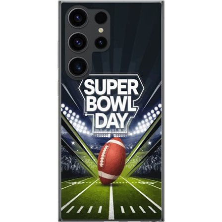 Kompatibelt Mobildeksel til Samsung Galaxy S24 Ultra Super Bowl Day plakat med amerikansk fotball på opplyst arena i dramatisk sportsdesign