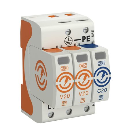 Obo Bettermann 5095252 Överspänningsskydd typ 2, 230V, IP20 V20-2+NPE-280, Anslutningsdon & kablar