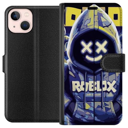 Kompatibelt Lommeboketui til Apple Apple iPhone 13 mini Blågul Roblox hettegenserfigur med minimalistisk neonstil og masket ansikt, moderne spillillu