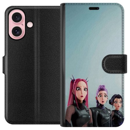 Yhteensopiva Lompakkokotelo Apple Apple iPhone 16 Kolme animoitua naista, joilla on värikäs tukka futuristisessa tyylissä ja yllättyneet ilmeet