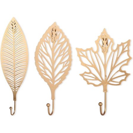 Klæbende kroge, pakke med 3 vægkrog blade støbejern dekorative vægkrog