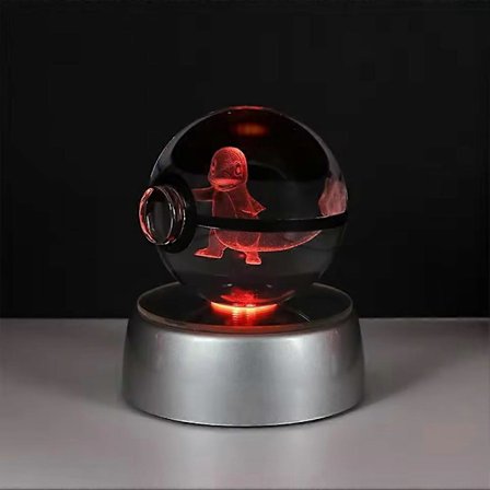 LED Poke Kristallipallo Yövalo 3D-kaiverretulla Pikachu & Charizardilla sisällä, USB-virtalähde Keräily Yövalo Syntymäpäivälahja