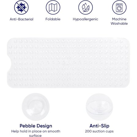 Sklisikker dusjmatte med anti-mugg - Dusjmatte for badekar og bad med dreneringshull og sterke sugekopper, vaskbar i maskin