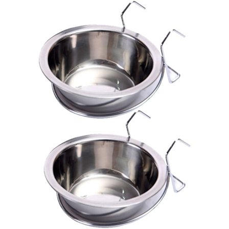 Hængende Dyre Skål, Hundebur, 2 Pakker Rustfrit Stål Vand- og Foder Skål til Hunde og Katte i et Bur