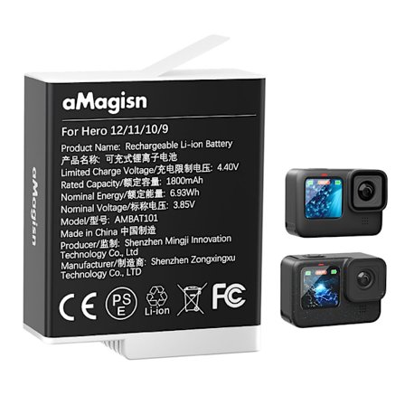 Akku AMAGISN for GoPro Hero 12/11/10/9 3,85V 1800mAh ladattava Li-Ion