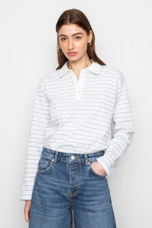 CAMILLA PIHL - Elmer Polo Shirt - Light Blue Stripe SizeS